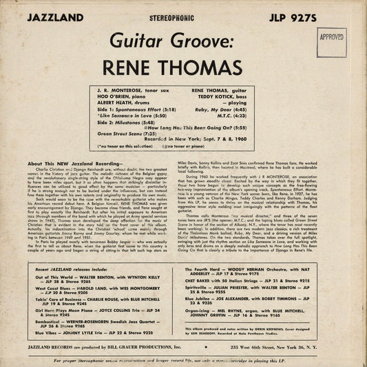 Rene Thomas Quintet - Guitar Groove (JLP 927S) 1960 US Jazzland|中古LP