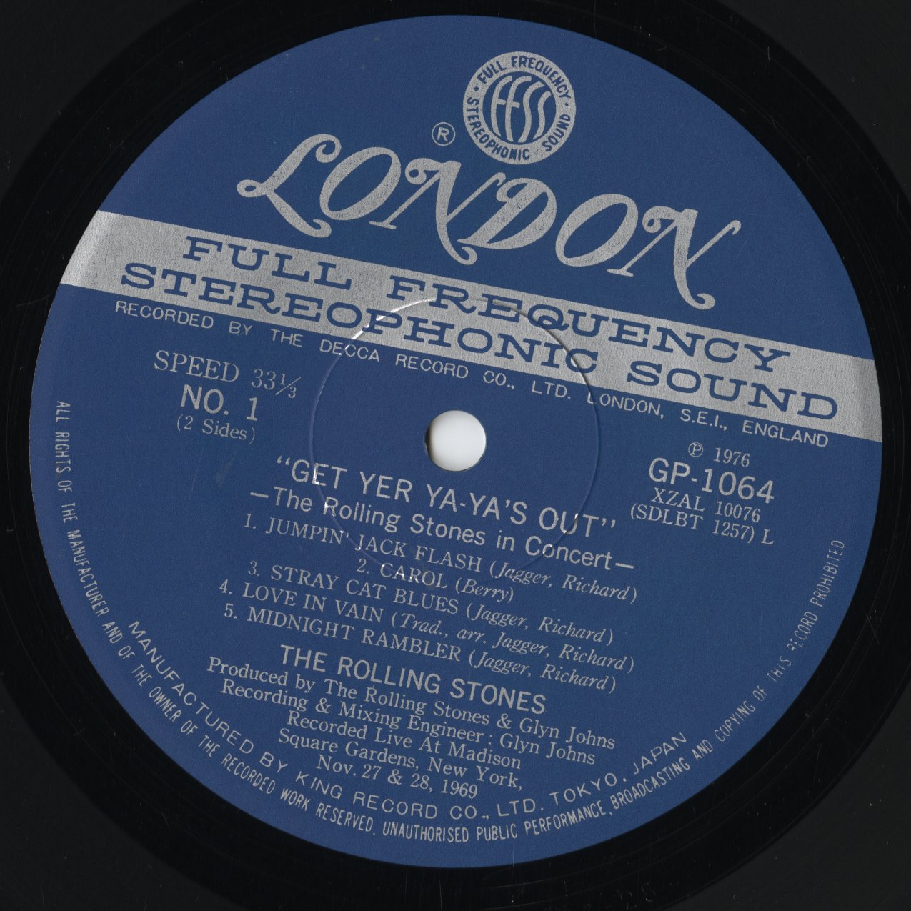 The Rolling Stones - Get Yer Ya-Ya's Out (GP 1064) LP 1976 JPN London Records|中古LP