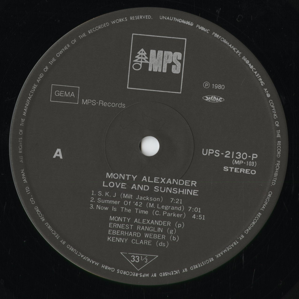 Monty Alexander - Love and Sunshine (UXP-2130-P) 1980 JPN MPS|中古LP