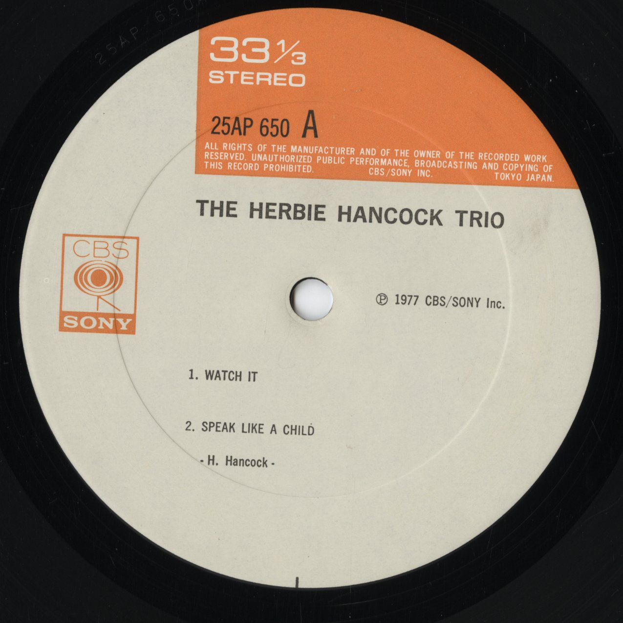 Herbie Hancock - The Herbie Hancock Trio (25AP 650) LP 1977 JPN CBS/Sony|中古LP