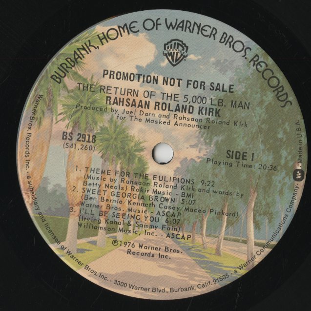 Roland Kirk - The Return Of The 5000 lb. Man (BS2918) LP 1976 US Warner Bros|中古LP