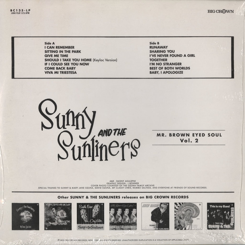 Sunny & The Sunliners / サニー&サンライナーズ / Mr. Brown Eyed Soul Vol.2 (Red Vinyl) (BC135-LP-C2)