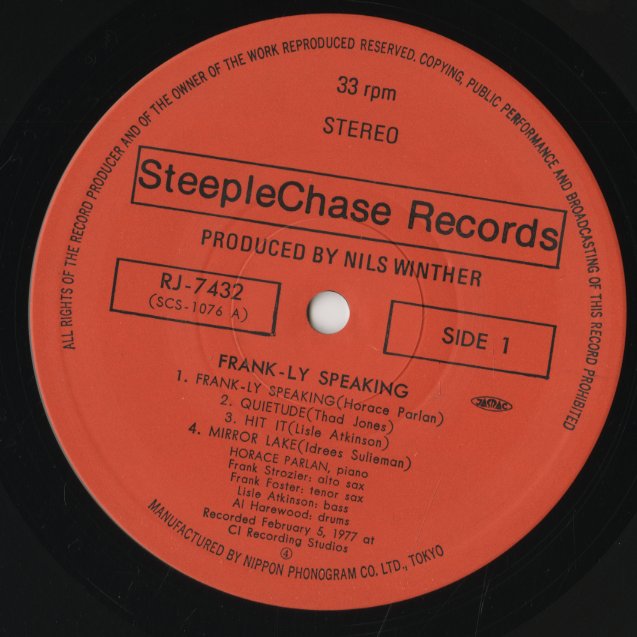 Horace Parlan / ホレス・パーラン / Frank-ly Speaking (RJ-7432)