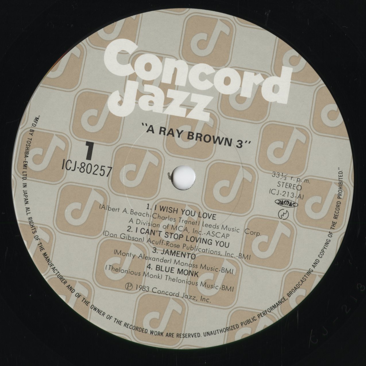 Ray Brown - A Ray Brown 3 (ICJ-80257) 1983 JPN Concord Jazz|中古LP
