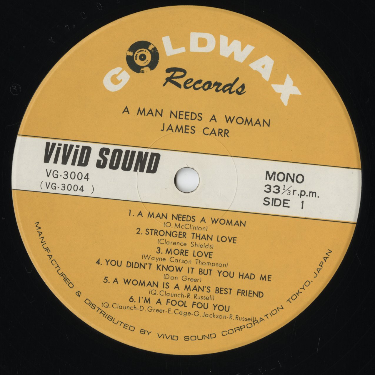 James Carr - A Man Needs A Woman (VG-3004) 1977 JPN Goldwax|中古LP