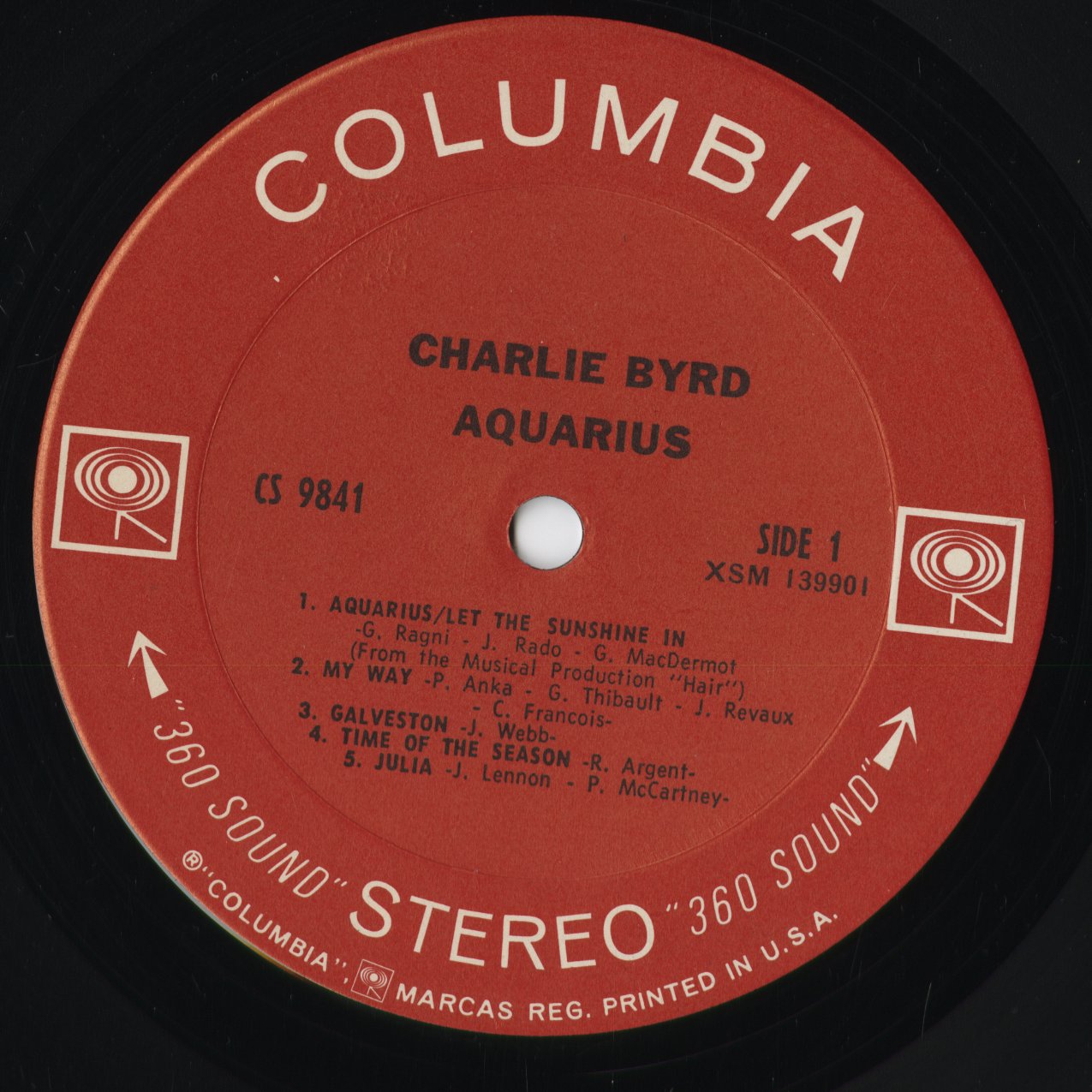 Charlie Byrd - Aquarius (CS 9841) 1969 US Columbia|中古LP