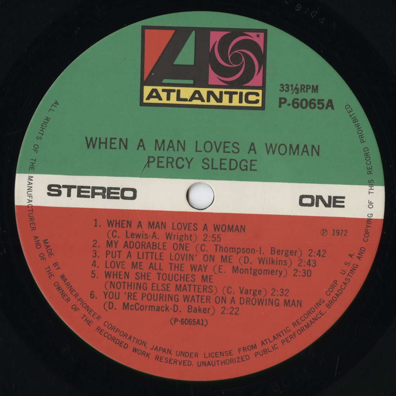Percy Sledge - When A Man Loves A Woman (P-6065A) 1972 JPN Atlantic|中古LP