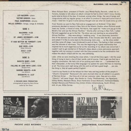 Les McCann - McCanna (PJ-84) 1964 US Pacific Jazz|中古LP
