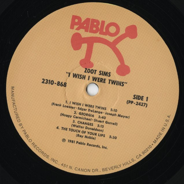 Zoot Sims - I Wish I Were Twins (2310 868) LP 1981 US Pablo Records|中古LP