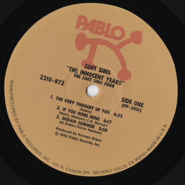 Zoot Sims - The Innocent Years (2310-872) LP 1982 US Pablo Records|中古LP