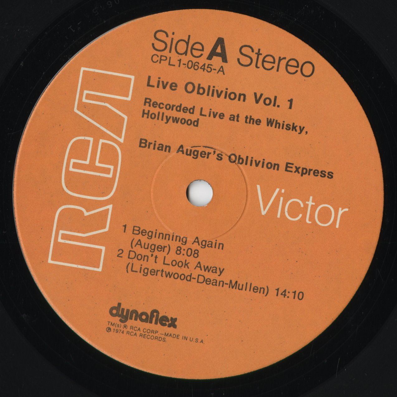 Brian Auger - Live Oblivion Vol.1 (CPL1-0645) 1974 US RCA|中古LP