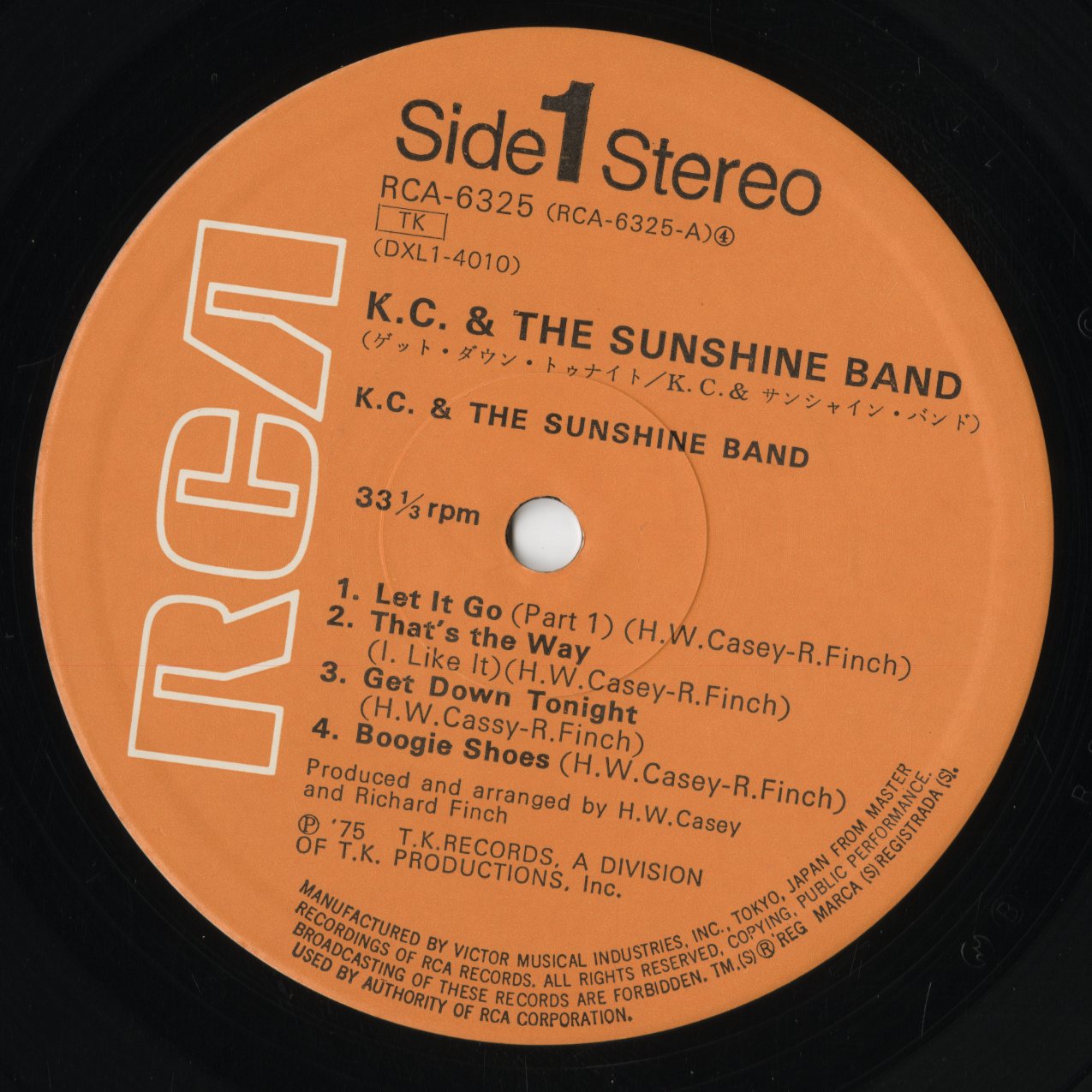 KC & The Sunshine Band - KC & The Sunshine Band (RCA-6325) 1975 JPN TK Records - RCA|中古LP