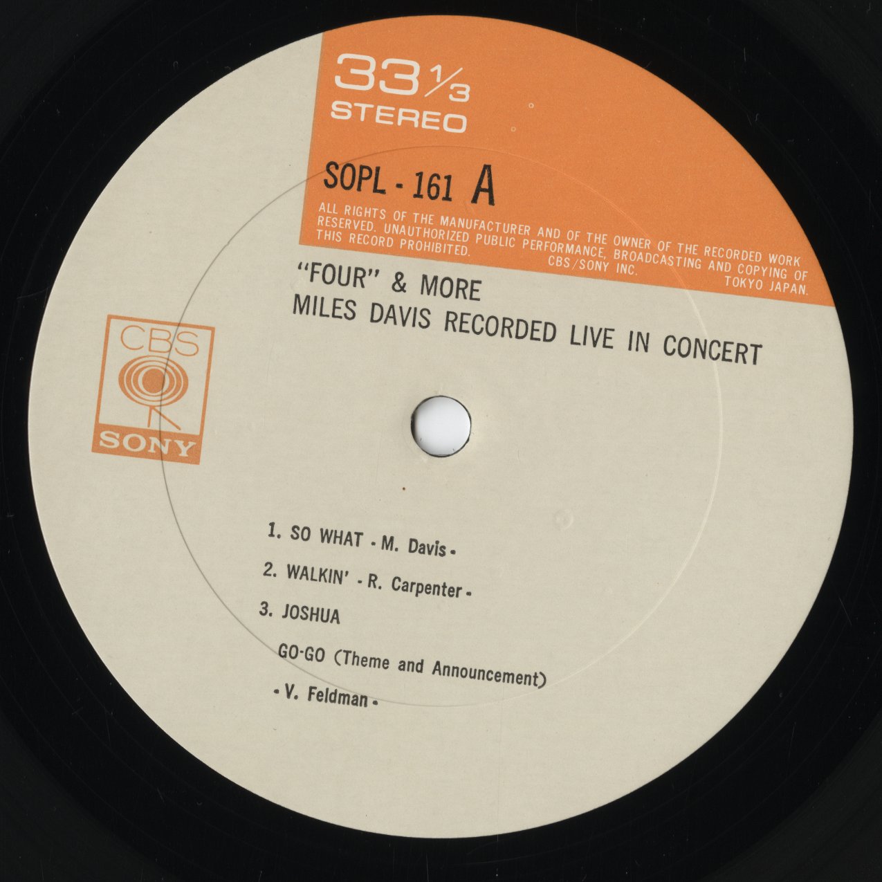 Miles Davis - 'Four' & More - Recorded Live In Concert (SOPL 161) LP 1973 JPN CBS/Sony|中古LP