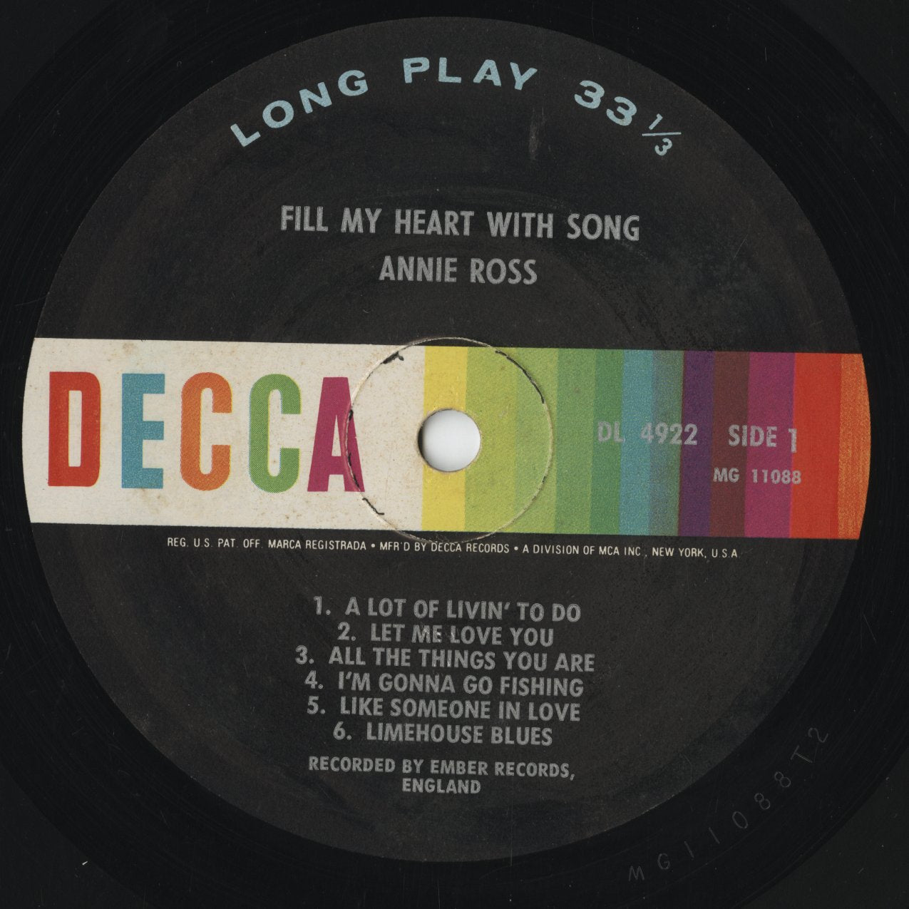 Annie Ross - Fill My Heart With Song (DL 4922) 1968 US Decca|中古LP
