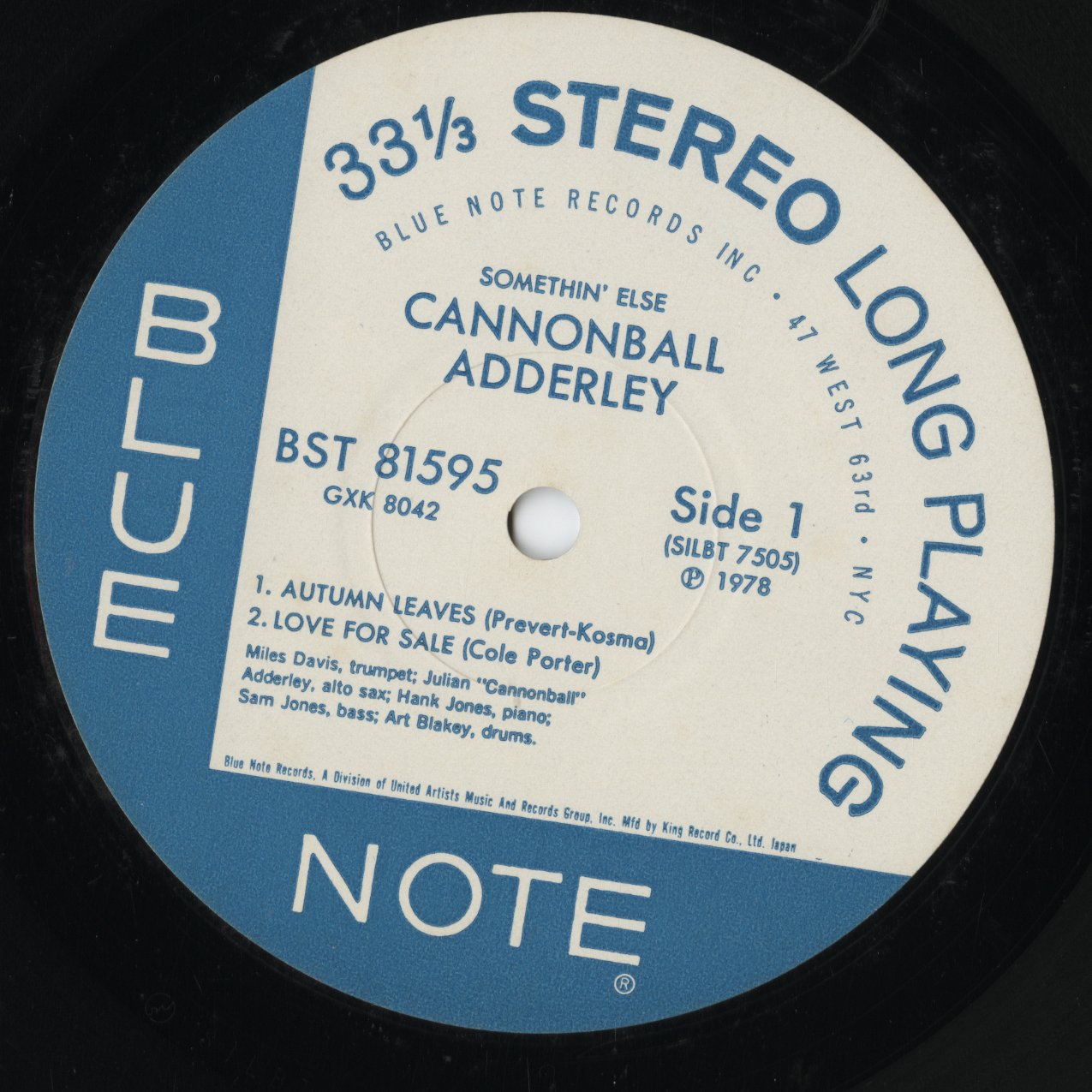 Cannonball Adderley - Somethin' Else (GXK 8042) 1978 JPN Blue Note / King Record|中古LP