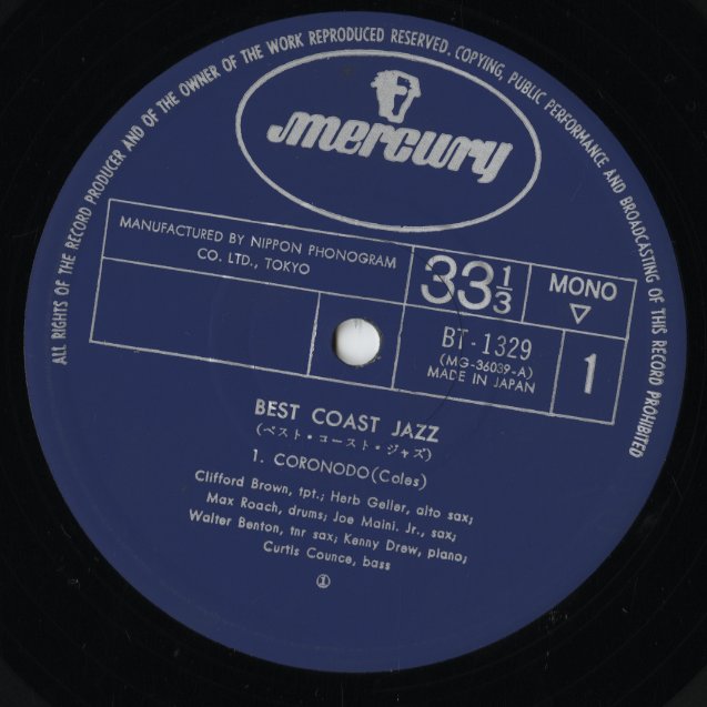 Clifford Brown, Max Roach - Best Coast Jazz (BT-1329M) LP 1974 JPN Mercury|中古LP