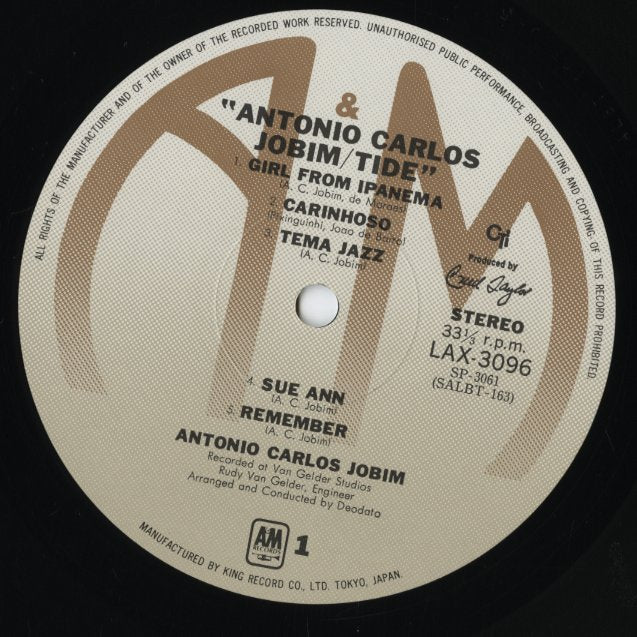 Antonio Carlos Jobim - Tide (LAX-3096) LP 1976 JPN A&M / King Records|中古LP