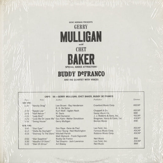 Gerry Mulligan / Chet Baker / Buddy DeFranco - Mulligan - Baker - DeFranco (GNP-56) LP 1970's US GNP Crescendo|中古LP