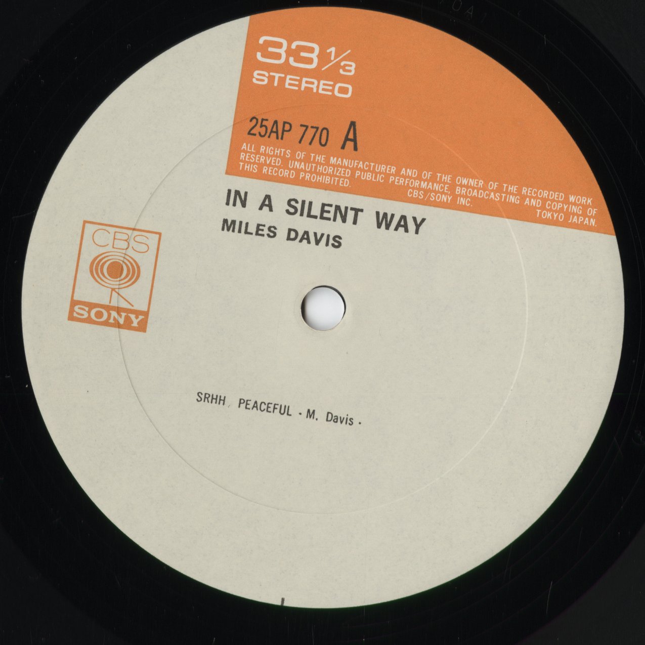 Miles Davis - In A Silent Way (25AP 770) 1977 JPN CBS/Sony|中古LP