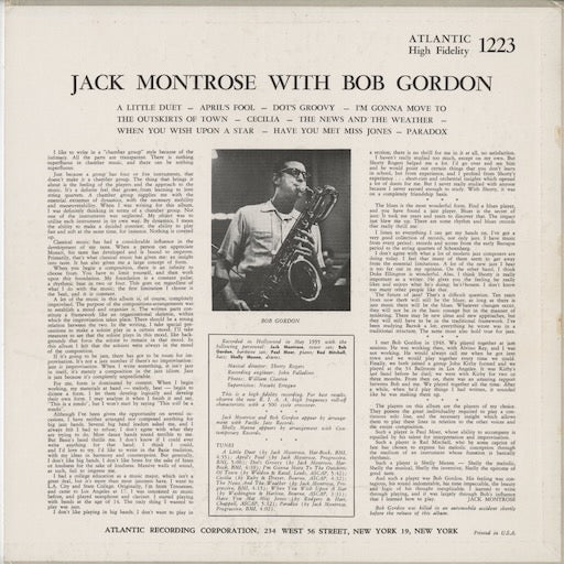Jack Montrose With Bob Gordon - Arranged/Played/Composed (Atlantic 1223) LP 1955 US Atlantic|中古LP
