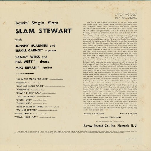 Slam Stewart - Bowin' Singin' Slam (MGJ-12067) LP 1985 JPN Savoy|中古LP