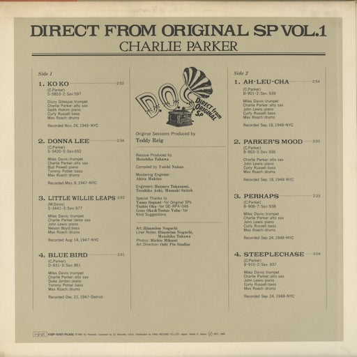 Charlie Parker - Direct From Original SP Vol.1 (K18P-9397) 1985 JPN Savoy|中古LP
