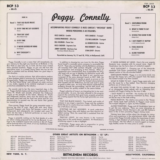 Peggy Connelly With Russ Garcia "Wigville" Band (FSR-2018) LP 1986 SPA Fresh Sound Records|中古LP