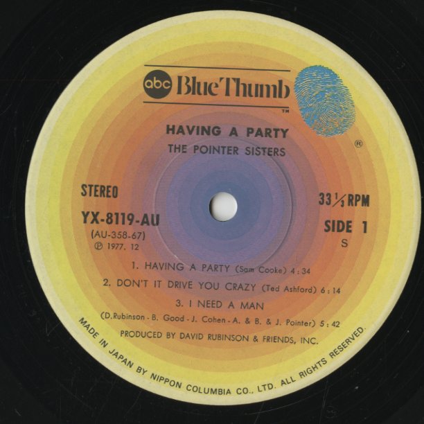 Pointer Sisters / ポインター・シスターズ / Having A Party (YX-8119-AU)