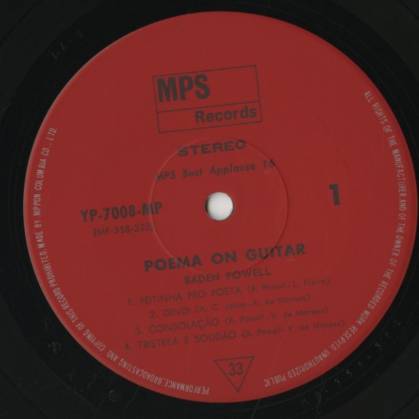 Baden Powell / バーデン・パウエル / Poema On Guitar (YP 7008-MP)