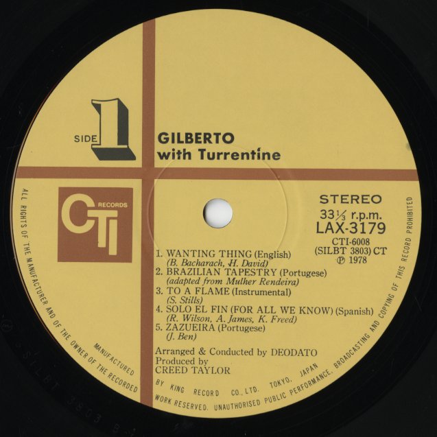 Astrud Gilberto / アストラッド・ジルベルト / Gilberto With Turrentine (LAX-3179)