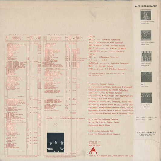 Yellow Magic Orchestra - BGM (ALR-28015) LP 1981 JPN Alfa|中古LP
