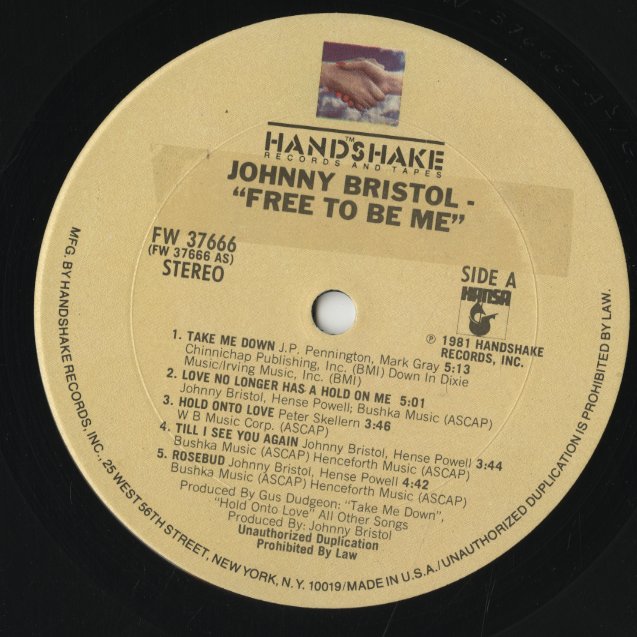 Johnny Bristol / ジョニー・ブリストル / Free To Be Me (FW37666)