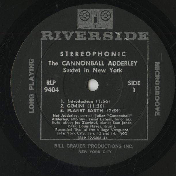 Cannonball Adderley / キャノンボール・アダレイ・セクステット / In New York (RLP 9404)