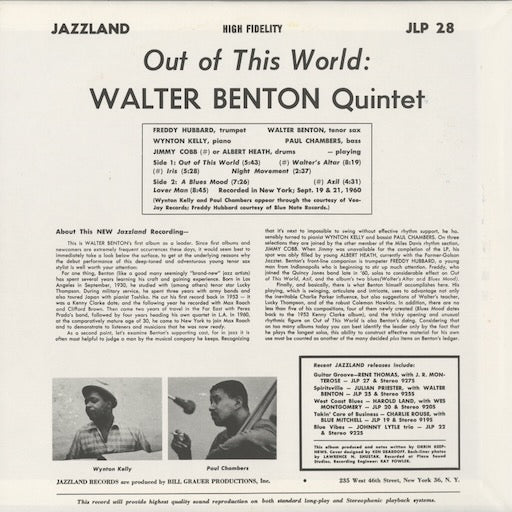 Walter Benton Quintet - Out Of This World (VIJJ-30049) 1993 JPN Jazzland|中古LP