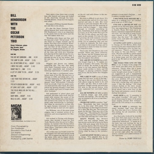 Bill Henderson - With The Oscar Peterson Trio (SE4128) LP 1963 US MGM|中古LP