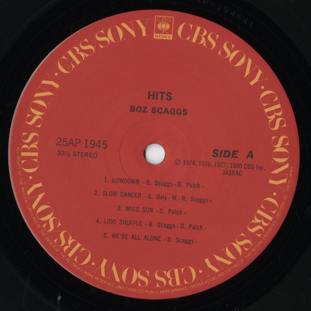 Boz Scaggs / ボス・スキャッグス / Hits! (25AP 1945)