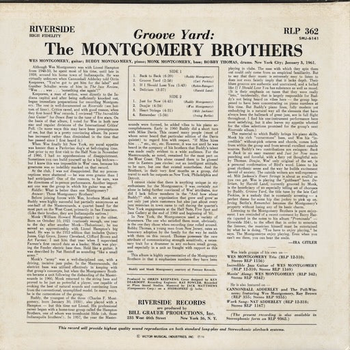 The Montgomery Brothers - Groove Yard (SMJ-6141) LP 1976 JPN Riverside|中古LP