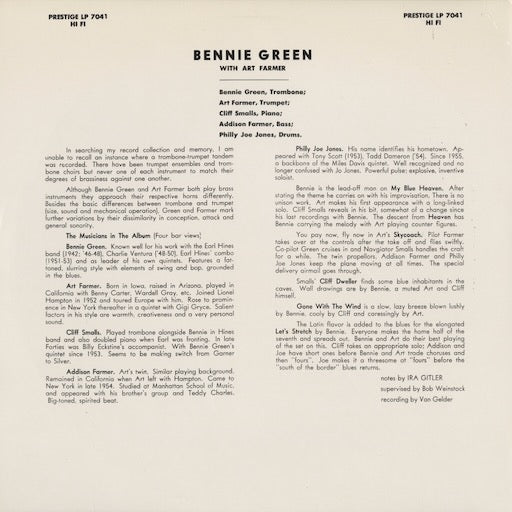 Bennie Green - Bennie Green With Art Farmer (WWLJ-7047) 1992 US Prestige - Fantasy|中古LP