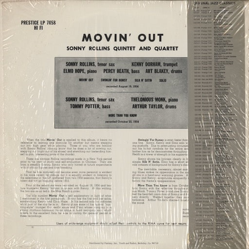 Sonny Rollins - Moving Out (OJC-058) LP 1983 US Prestige / OJC|中古LP