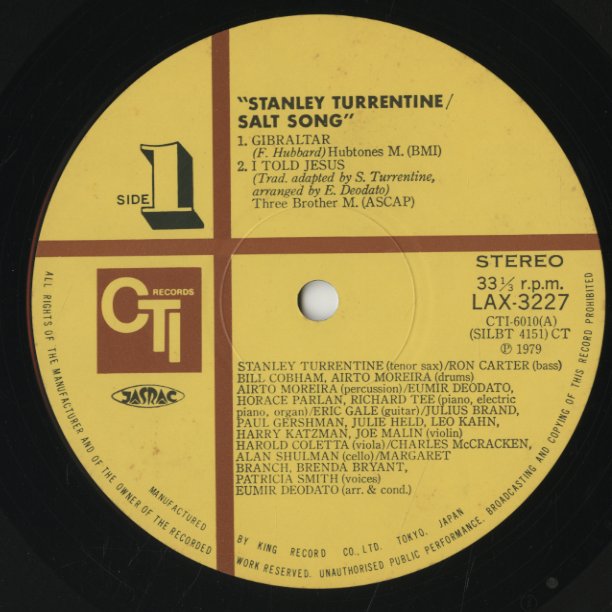 Stanley Turrentine / スタンリー・タレンタイン / Salt Song (LAX3227)