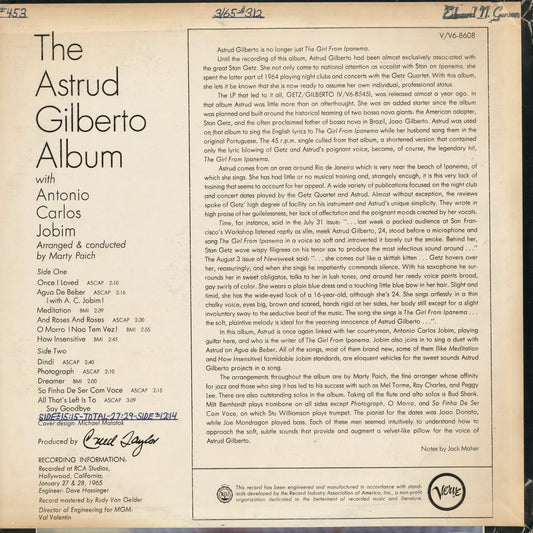 Astrud Gilberto - The Astrud Gilberto Album (V6-8608) 1965 US Verve|中古LP