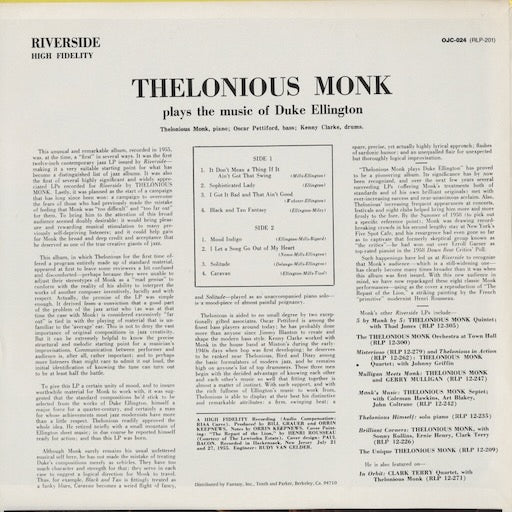 Thelonious Monk - Plays The Music Of Duke Ellington (OJC-024) LP 1982 US RIVERSIDE - OJC|中古LP