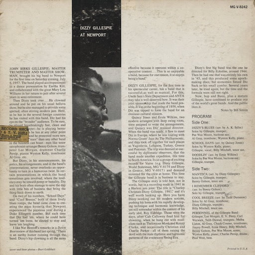 Dizzy Gillespie - At Newport (MG V-8242) 1961 US Verve|中古LP