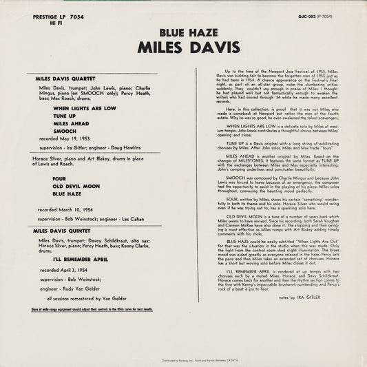 Miles Davis / マイルス・デイヴィス / Blue Haze (OJC-093)