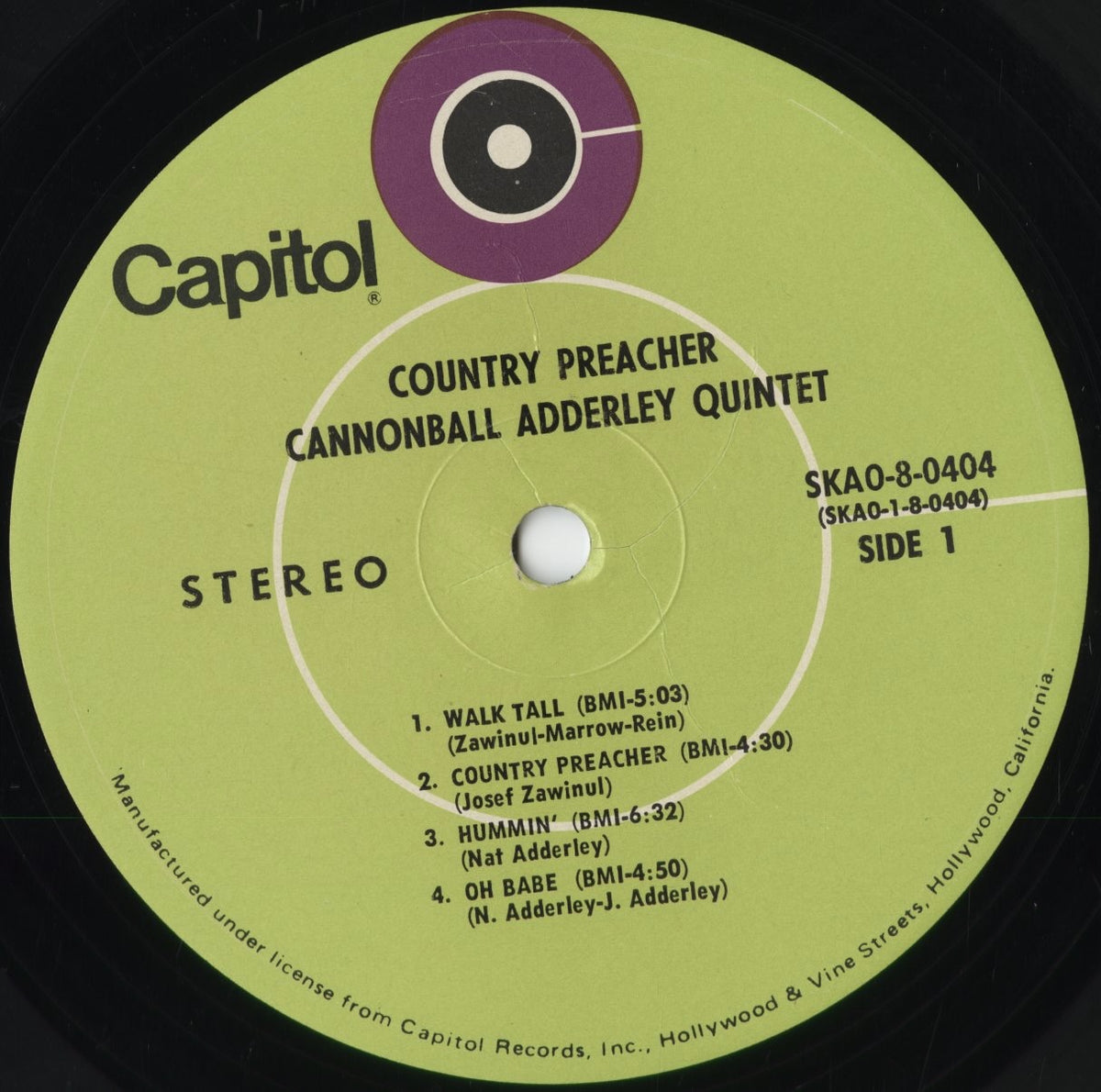 Cannonball Adderley - Country Preacher (SKAO-8-0404) 1970 US Capitol|中古LP