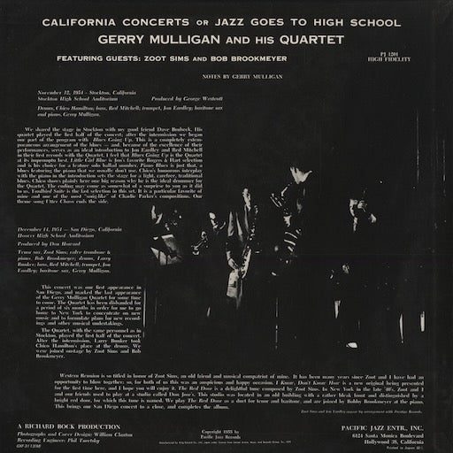 Gerry Mulligan - California Concerts (GXF 3113(M)) 1978 JPN Pacific Jazz|中古LP