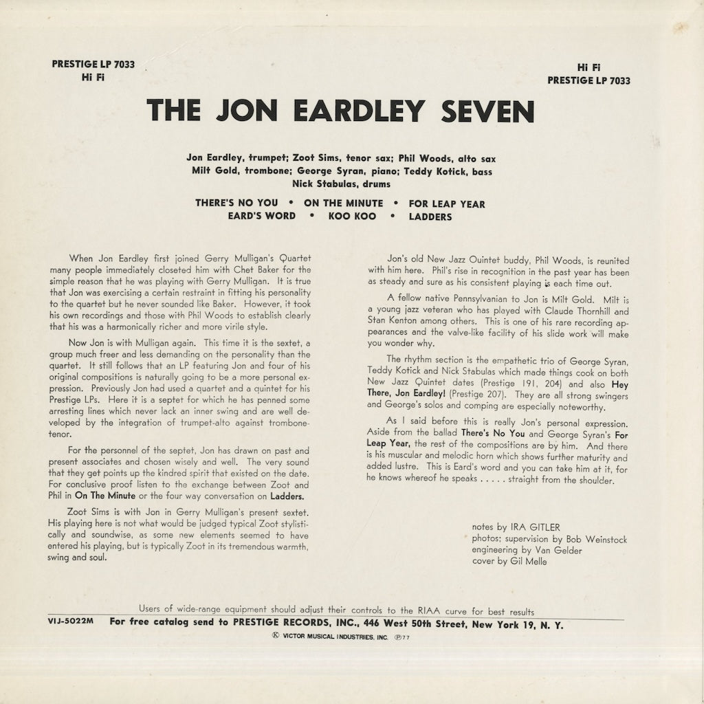 Jon Eardley / ジョン・アードレイ / The Jon Eardley Seven (VIJ-5022)
