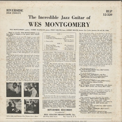 Wes Montgomery - The Incredible Jazz Guitar Of Wes Montgomery (VIJ-104) LP 1984 JPN Riverside|中古LP