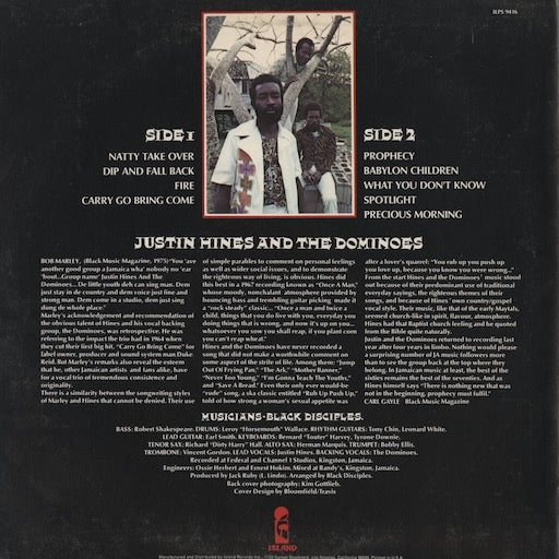 Justin Hines And The Dominoes - Jezebel (ILPS 9416) 1976 US Island|中古LP