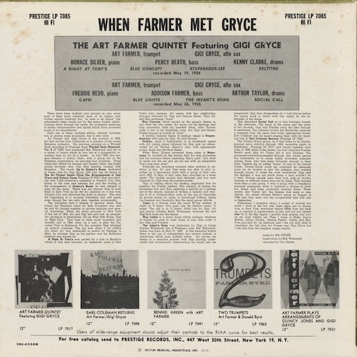 Art Farmer - When Farmer Met Gryce (SMJ-6544M) LP 1977 JPN Prestige|中古LP